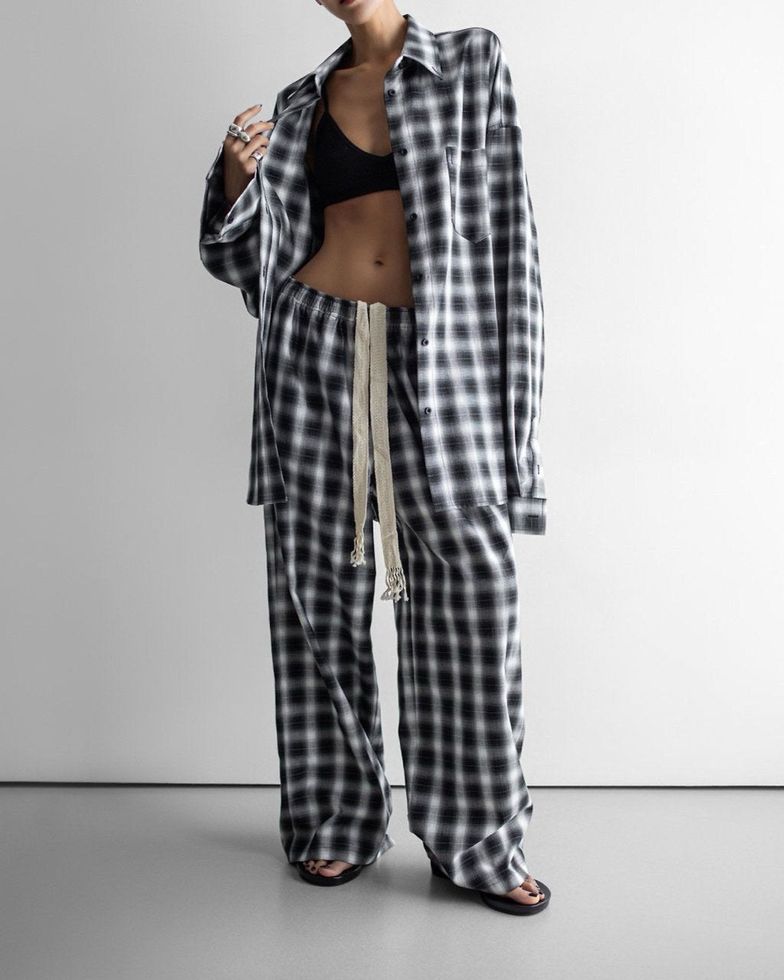 Everyday Over Check Shirt — oversized fit shown open, full length front