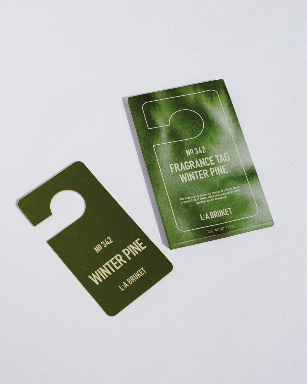 L:A BRUKET 342 Fragrance Tag Winter Pine with packaging